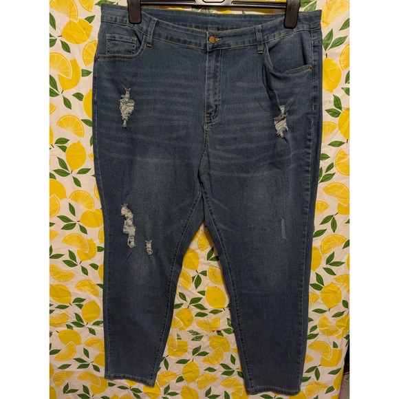 Unbranded Denim - Unbranded Distressed Skinny Jeans Women 4XL Blue Good High Rise Ripped Stretch